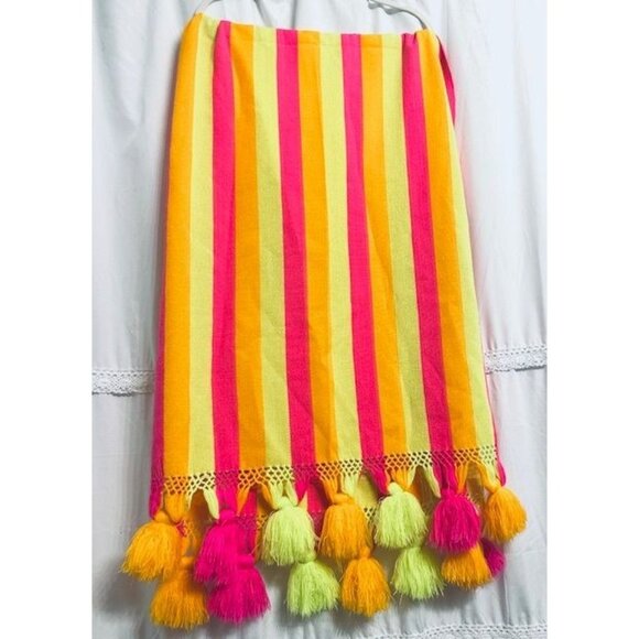 Fluorescent Rare Y2K Cotton Blend Long Scarf Shawl Wrap Knitted w/Fringe, Balls - Picture 4 of 7